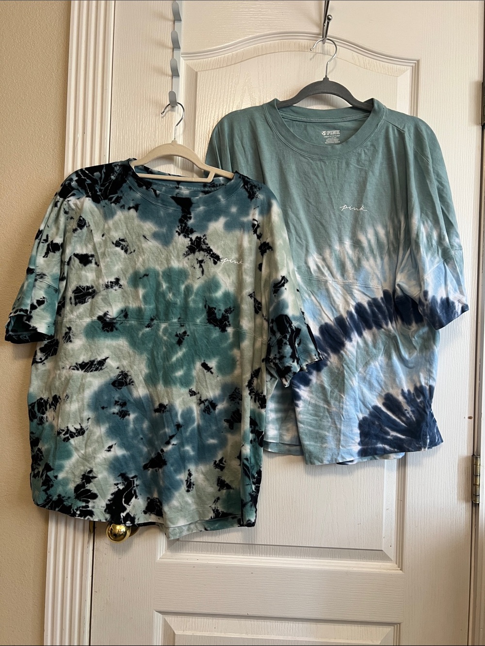 PINK Victoria's Secret oversized Tie-Dye Tees — Teal, Navy & White Mix